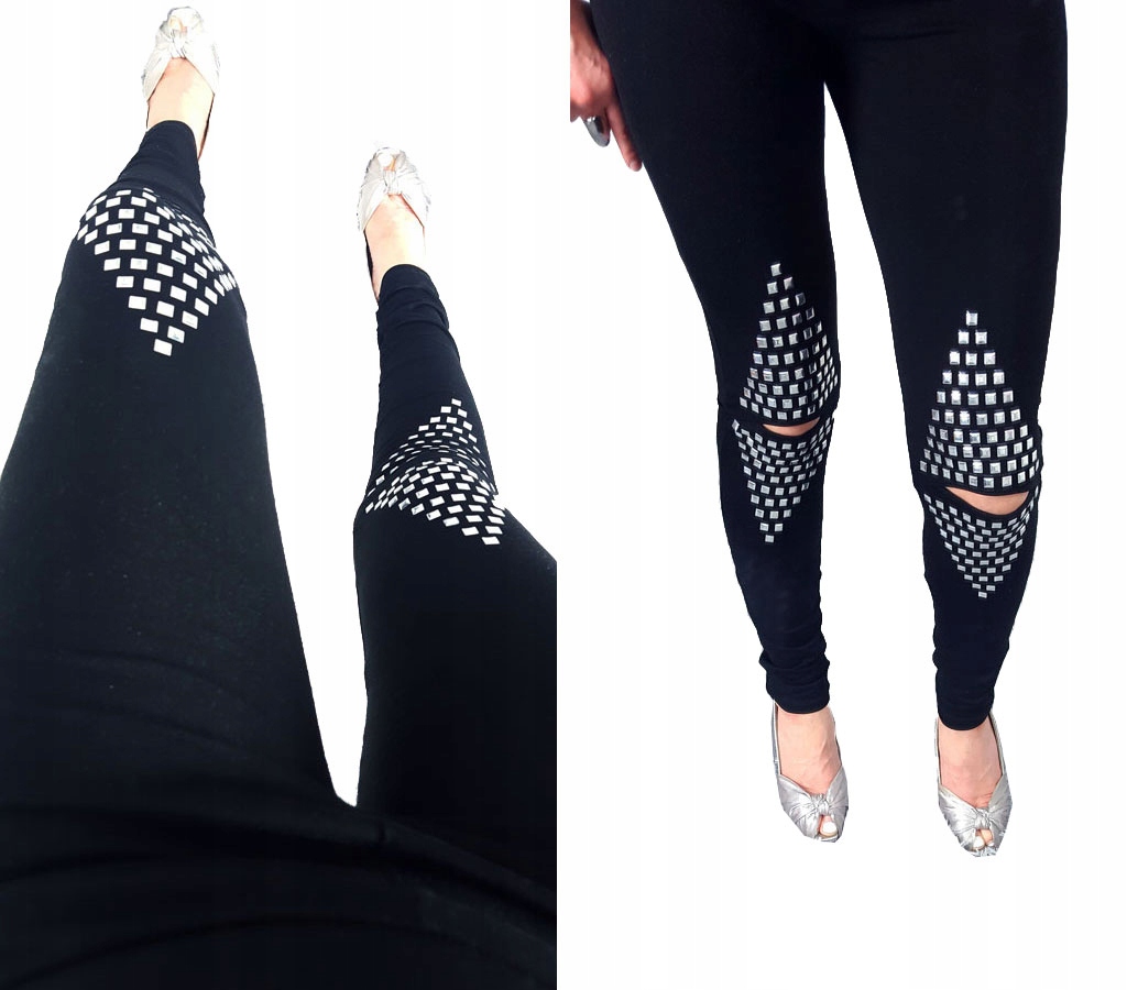 

Spodnie Legginsy Rurki Ćwieki Ripped Getry Dziury