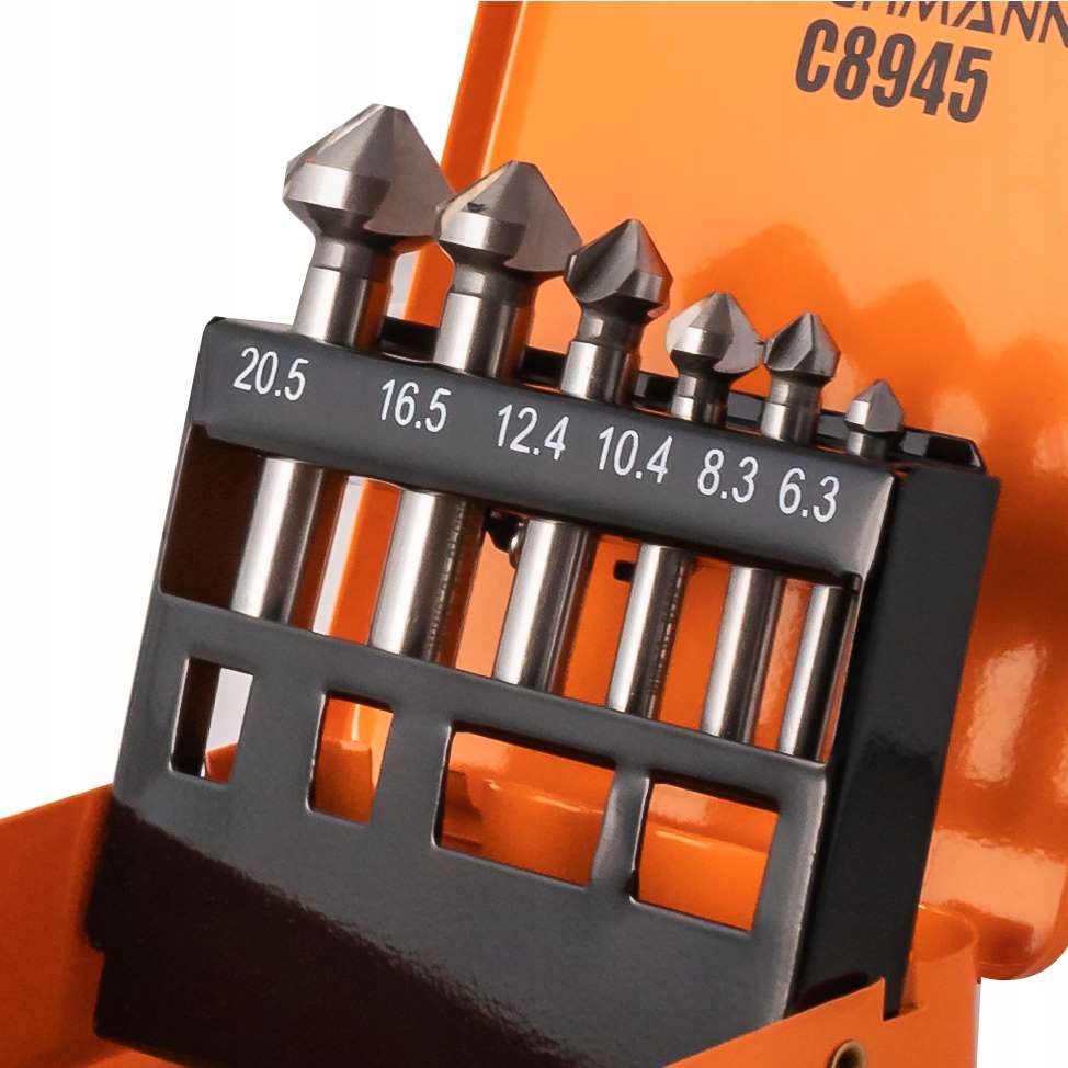 Pogłębiacz stożkowy zestaw 6 szt frez fazownik w metalowej kasecie Richmann