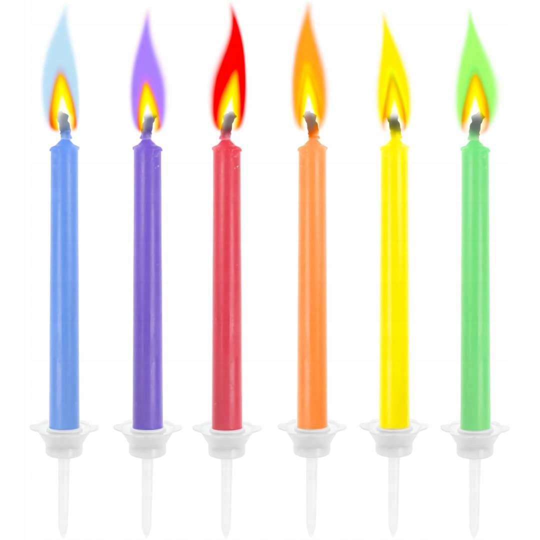 ŚWIECZKI urodzinowe KOLOROWE Magiczne PŁOMIENIE ogień na tort 6 szt