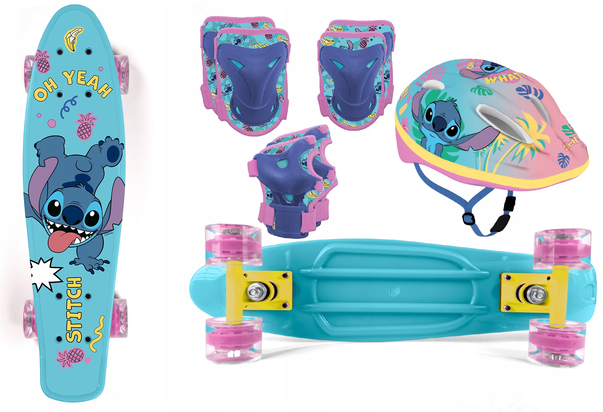 Deskorolka 6x ochraniacze kolana łokcie nadgarstki plastikowa 55cm Stitch
