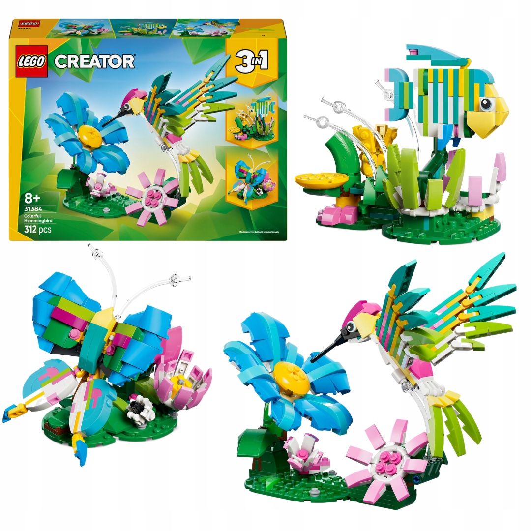 Lego 31384 Creator 3v1 Divoká zvířata barevný kolibřík motýl ryba