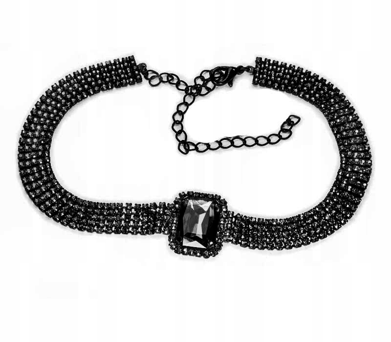 Černý Obojek Kolia Choker Náhrdelník Černý Křišťálový Český Jablonex