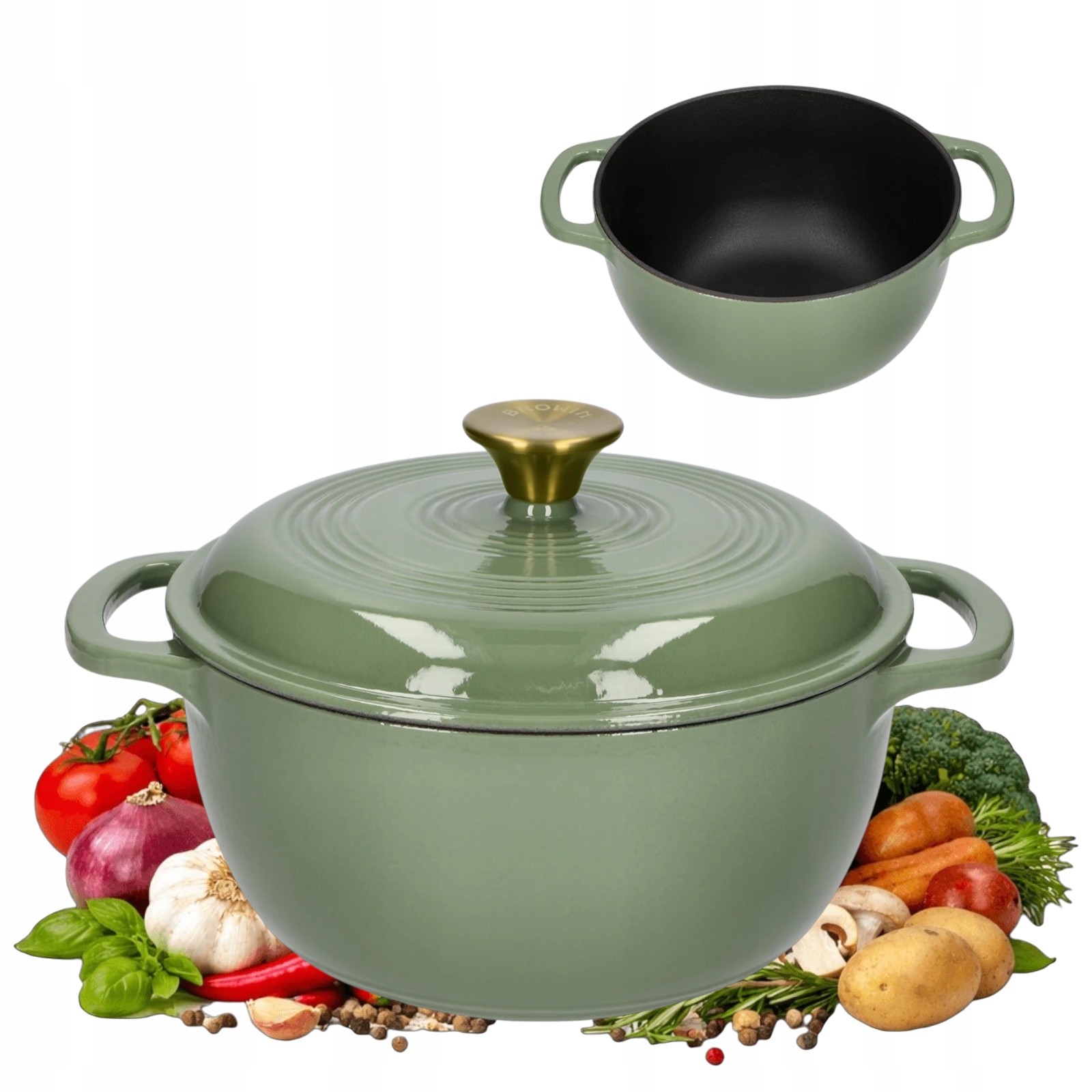 Hrniec Liatinový smaltovaný 5,8 l zelený kotlík pekáč Indukcia Plyn