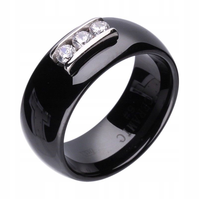 Pierścionek Czarny Obrączka Ceramiczna Cyrkonia 18
