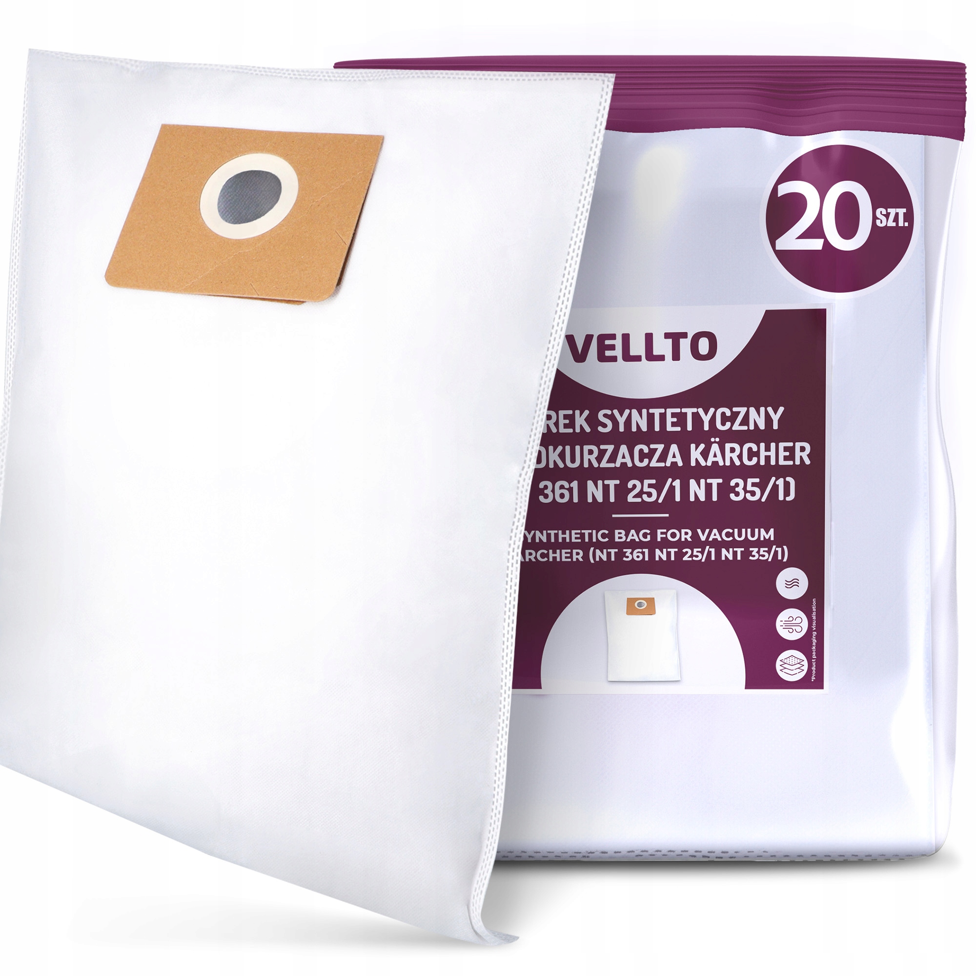 20 x Sáček Do Vysavače Kärcher Nt 25/1 Nt 35/1 Nt 361 Eco Flex S47 S36