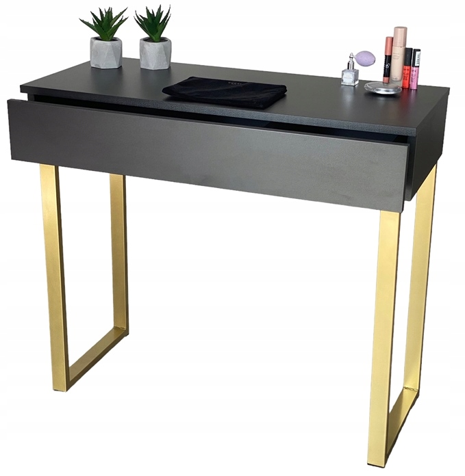 Toaletka Čierna Matná S Zásuvkou, Zlaté Nožičky 90 CM