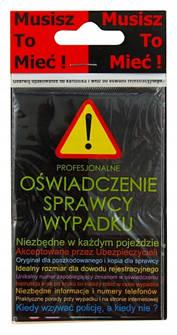 GOTOWE OŚWIADCZENIE SPRAWCY Z1E19 WYPADKU KOLIZJI EAN (GTIN) 5906418766819