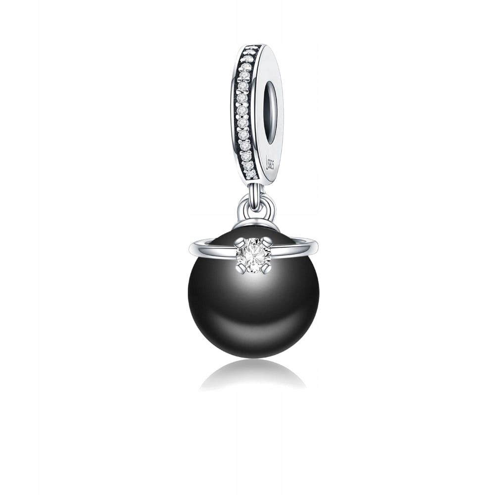 Charms přívěsek Ornamo Ozdobná černá kulička Zirkon bílá Stříbro pr.925