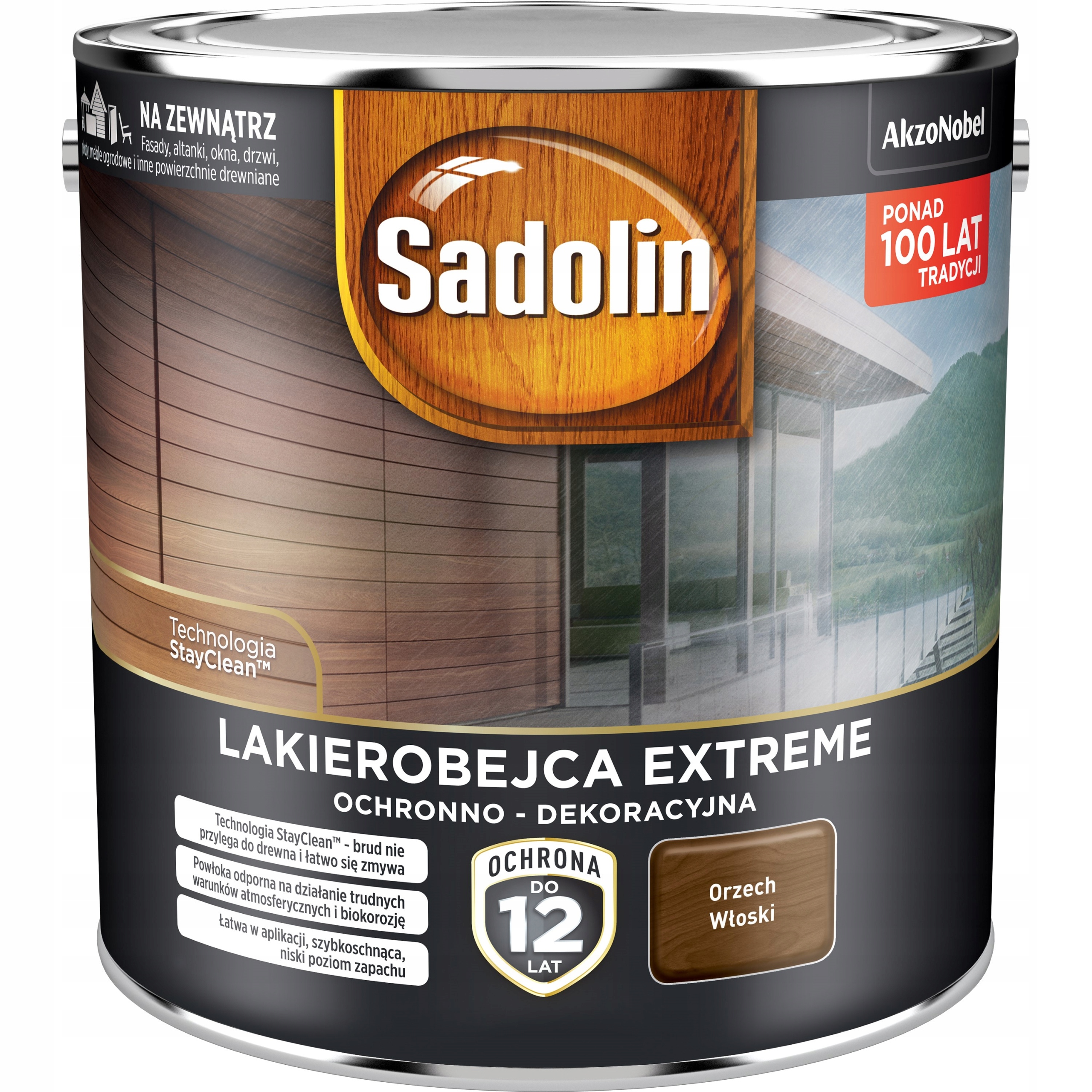 Lakierobejca do drewna altan płotów Sadolin Extreme Orzech Włoski 2,5L