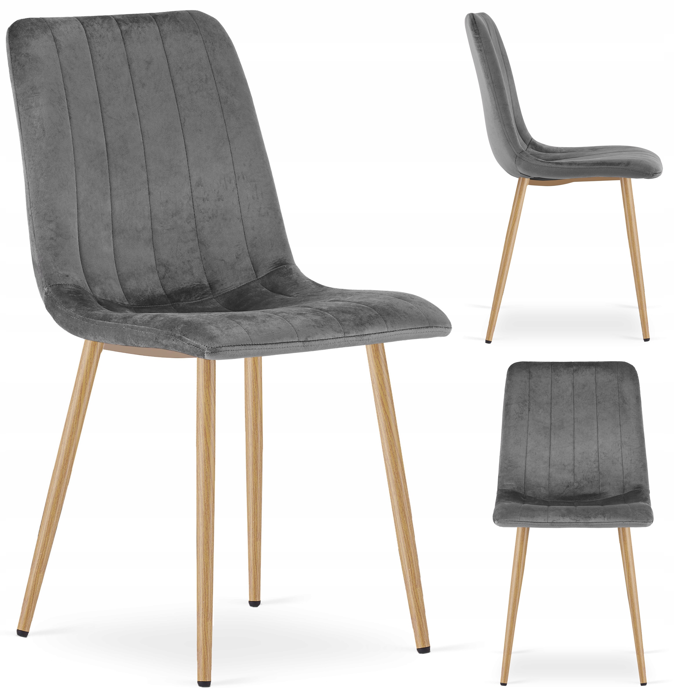 Krzesło Tapicerowane Welurowe Velvet do Salonu Kuchni Jadalni Szare Simple