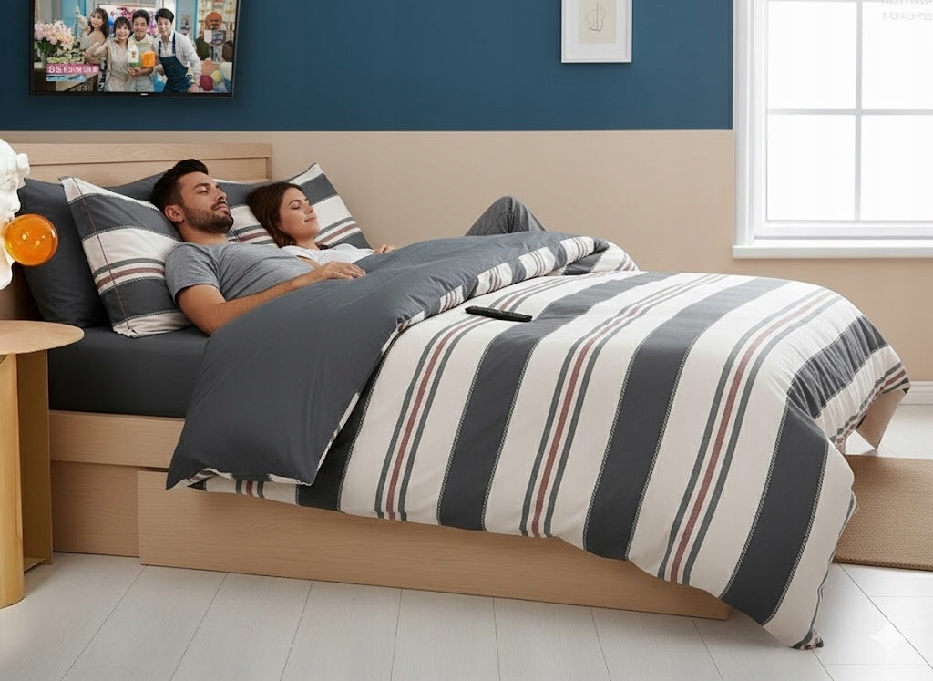 Moderní 3dílná sada bavlněného ložního prádla s pruhy, šedo-černá, 160×200 cm