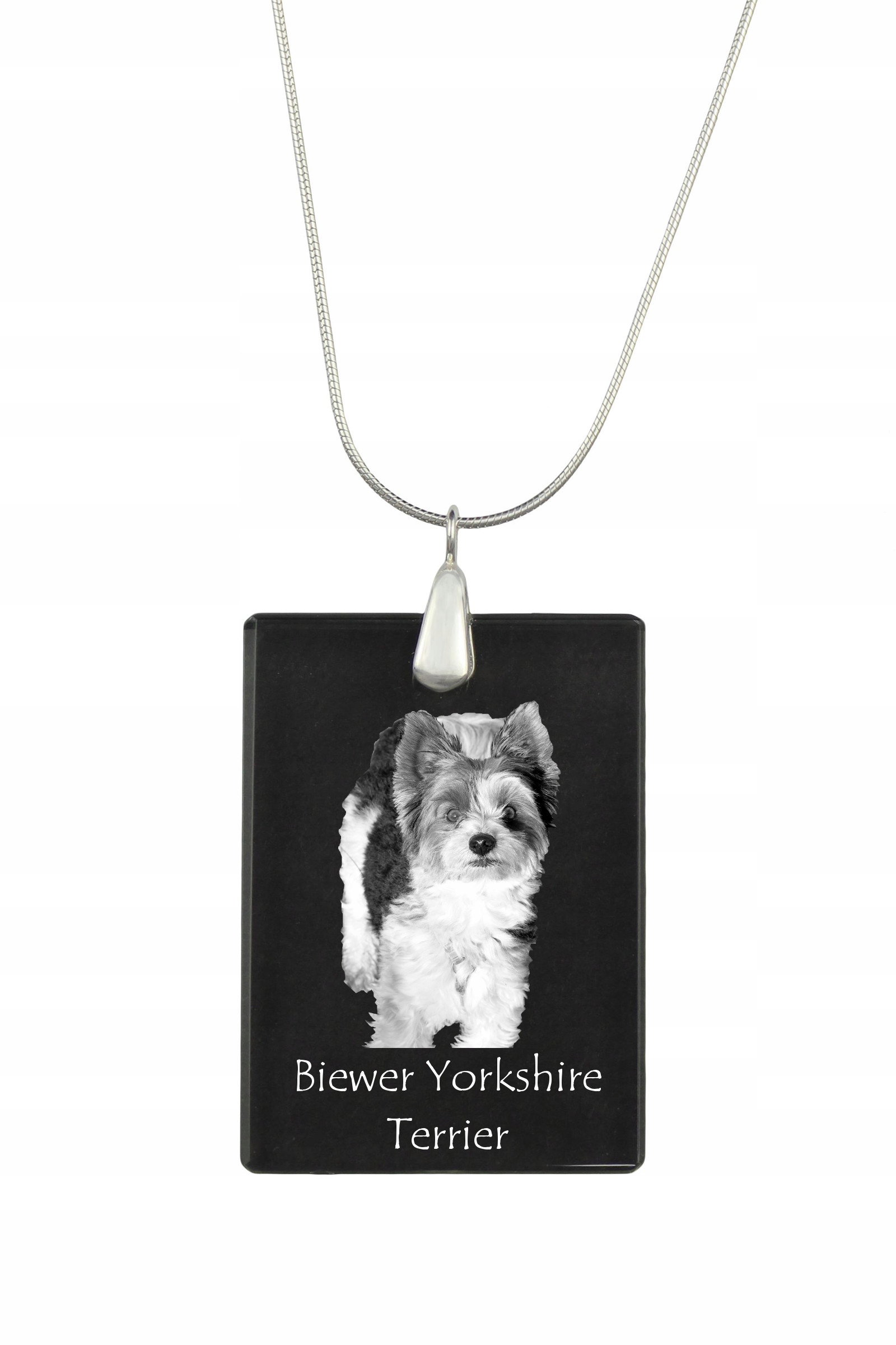 Biewer Yorkshire Terrier stříbrný náhrdelník s křišťálovým přívěskem se psem