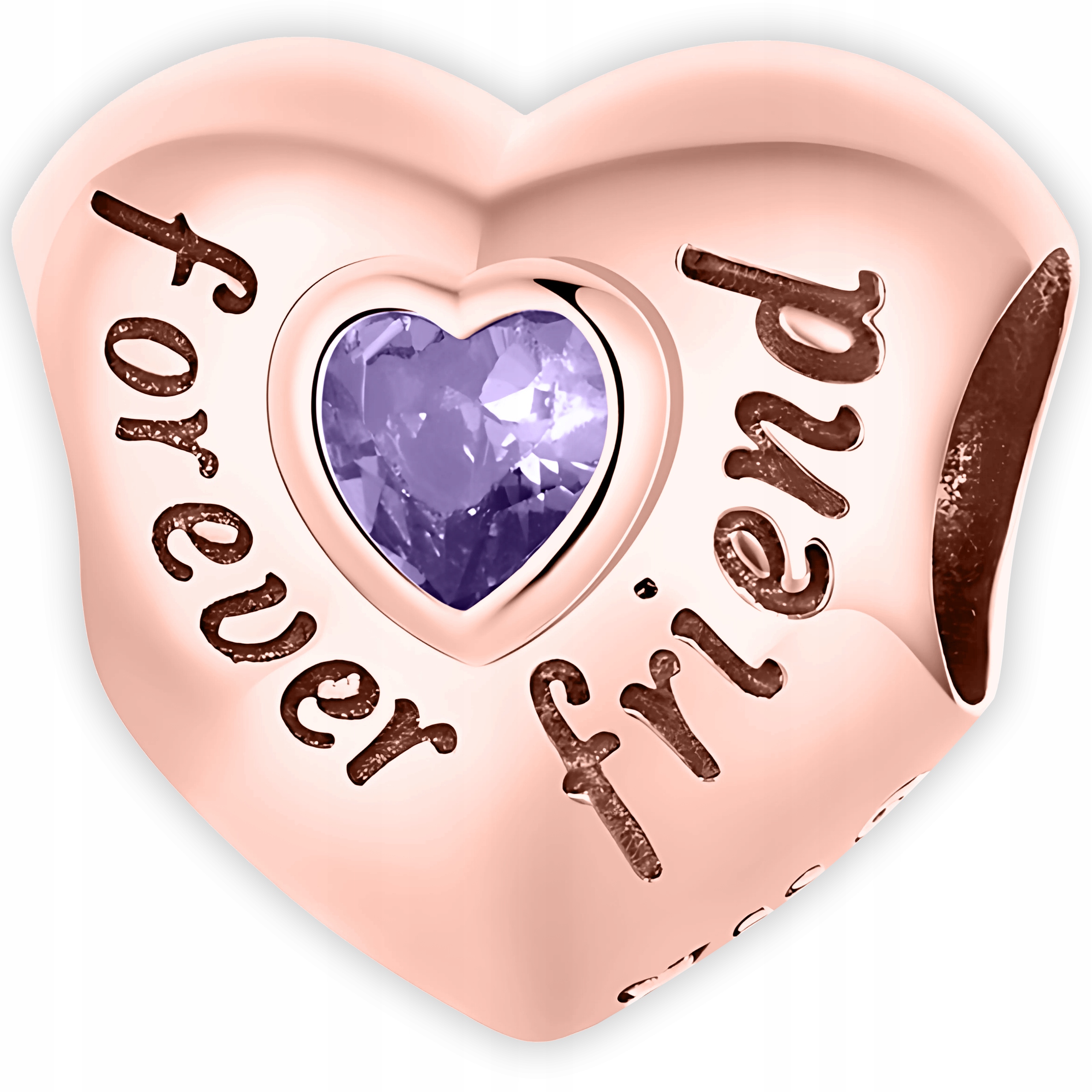 Pozlacený přívěsek Charms Fialové Srdce Gravírování Přátelé Navždy Stříbro 925