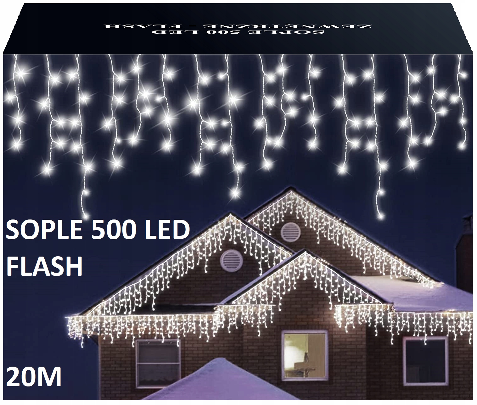 

Lampki Sople 500 Led Flash Zewnętrzne Biały Zimny