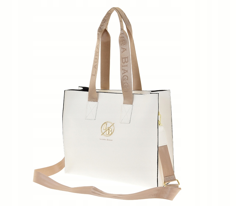 Laura Biaggi duża torebka shopper biały groszek mat MG260