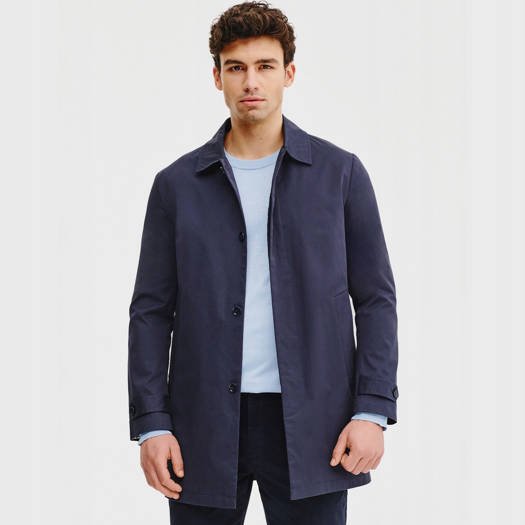 Tmavě modrý pánský kabát na jaro Pako Lorente vel