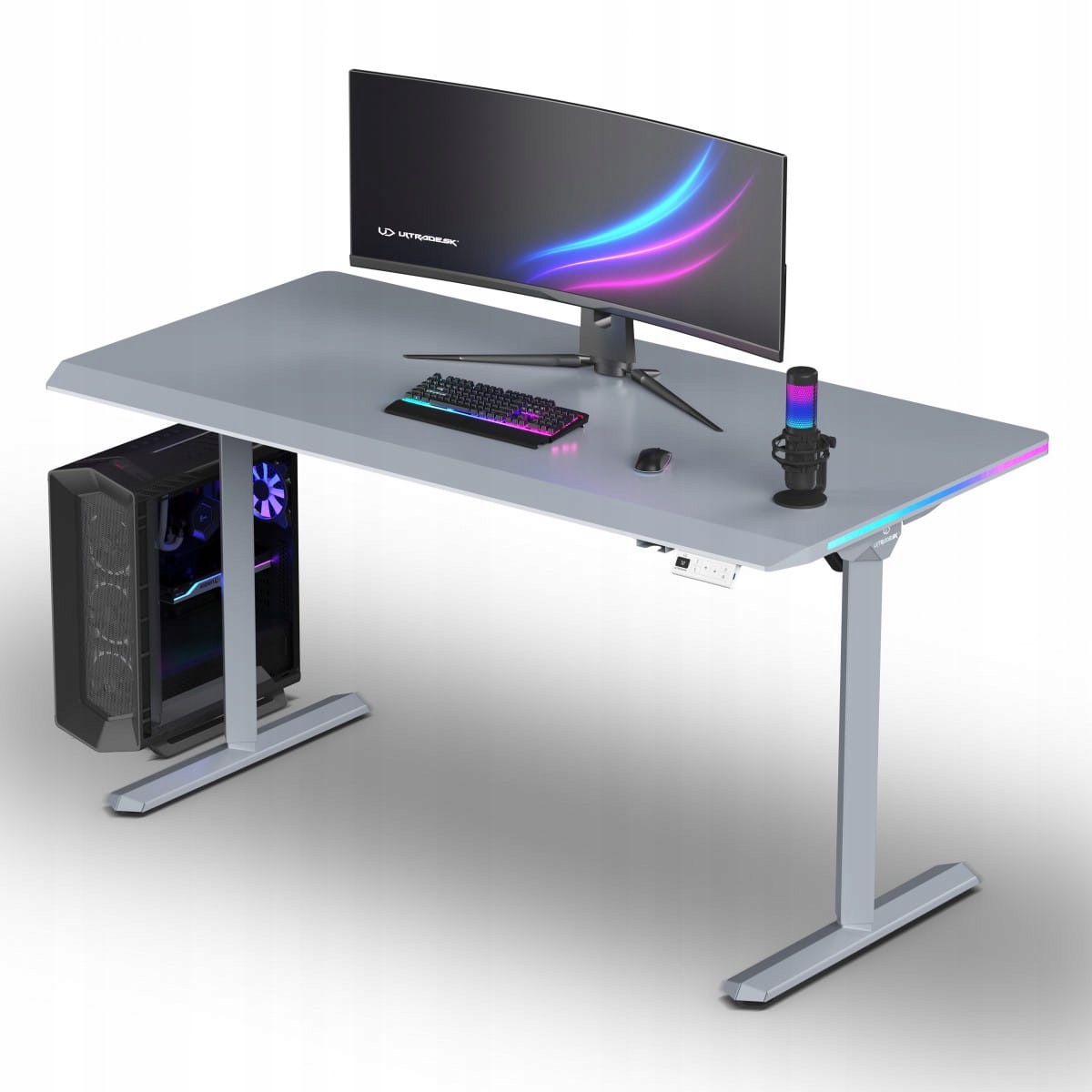 Biurko dla gracza Ultradesk Quest 140x70 elektryczna regulacja szare