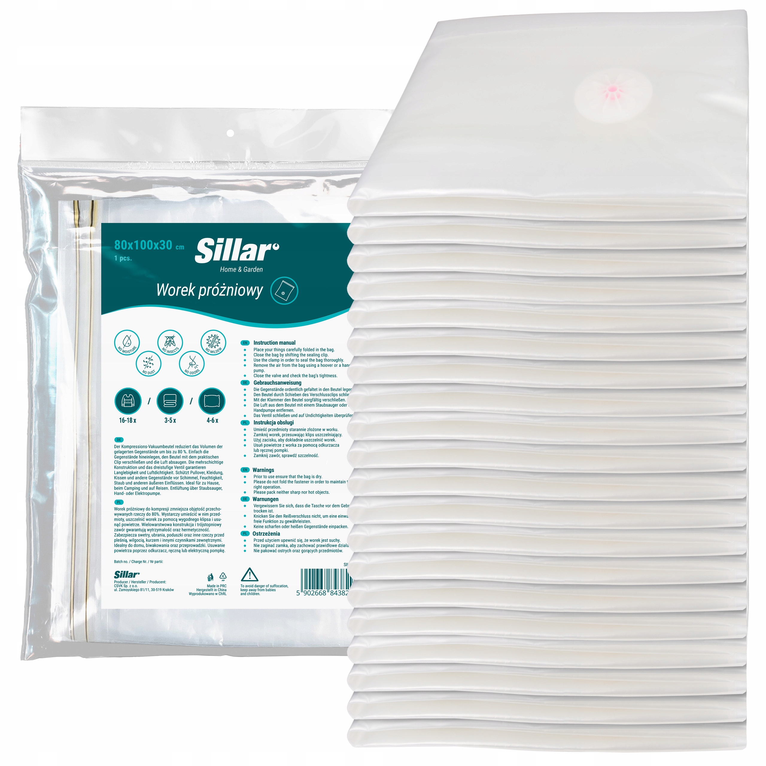 20 x silnější vakuový pytel na oblečení na oblečení Sillar 80x100x30 cm kostka