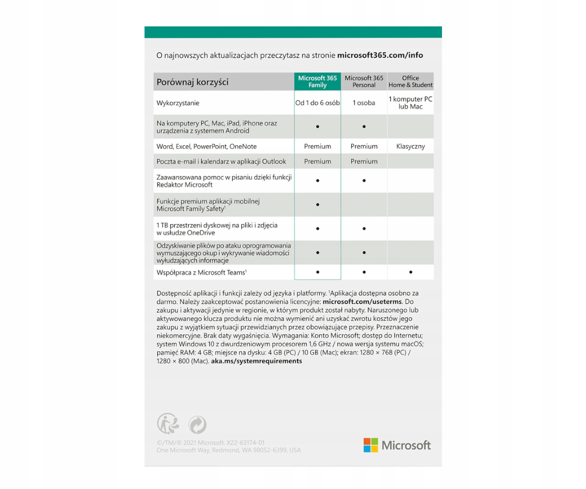 Microsoft Office 365 Family 6 użytkowników 1 rok Win/Mac NOWA/PRZEDŁUŻENIE Producent Microsoft