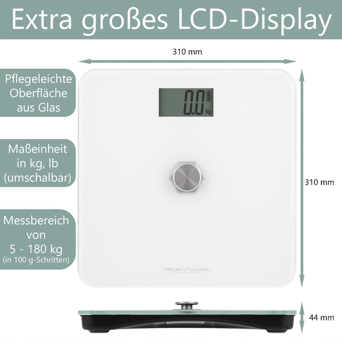 PROFICARE Waga Osobowa Bez Baterii Z Zakresem 5kg-180kg LCD Wyświetlacz — miniatura 7