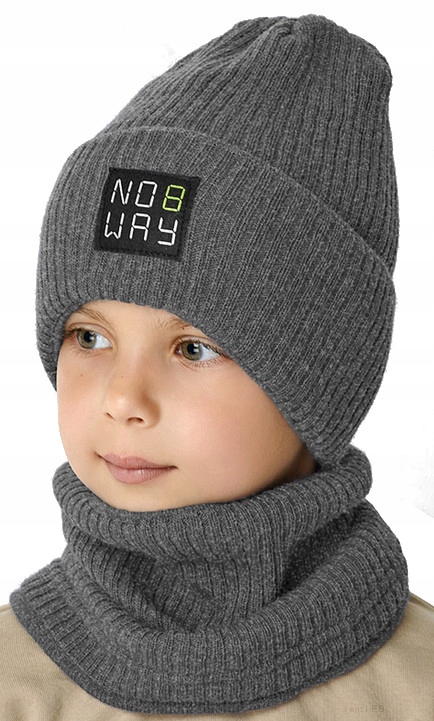 CZAPKA i KOMIN KOMPLET CHŁOPIĘCY ZIMOWY 7-12 L Rozmiar 52-56 cm