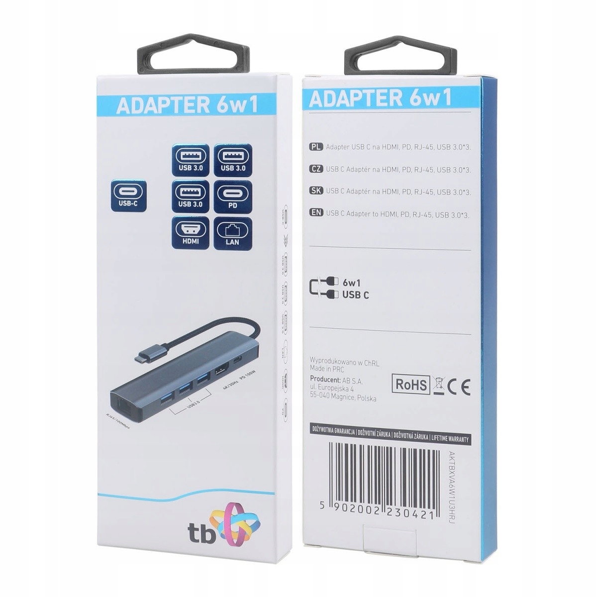 Tb Adaptér Hub Usb C 6v1 Hdmi, USBx3, Pd, RJ-45