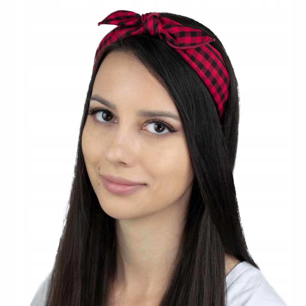 OPASKA do włosów PIN UP czerwona KRATA kokarda Marka Miss Glow