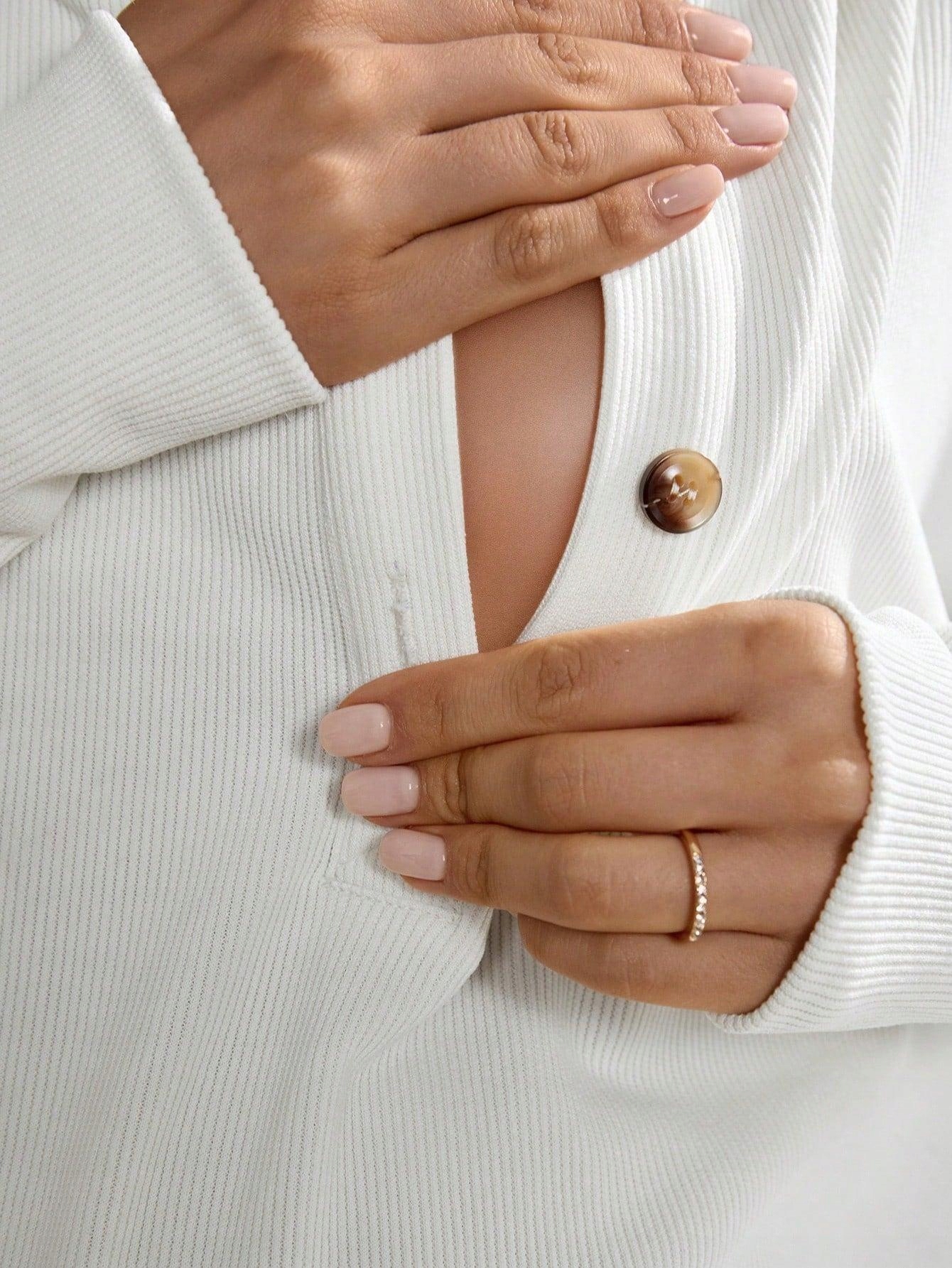 BLUZA Z KAPTUREM KREMOWA CIĄŻOWA PRĄŻKOWANA GUZIKI SHEIN 40/42 Rozmiar 40/42