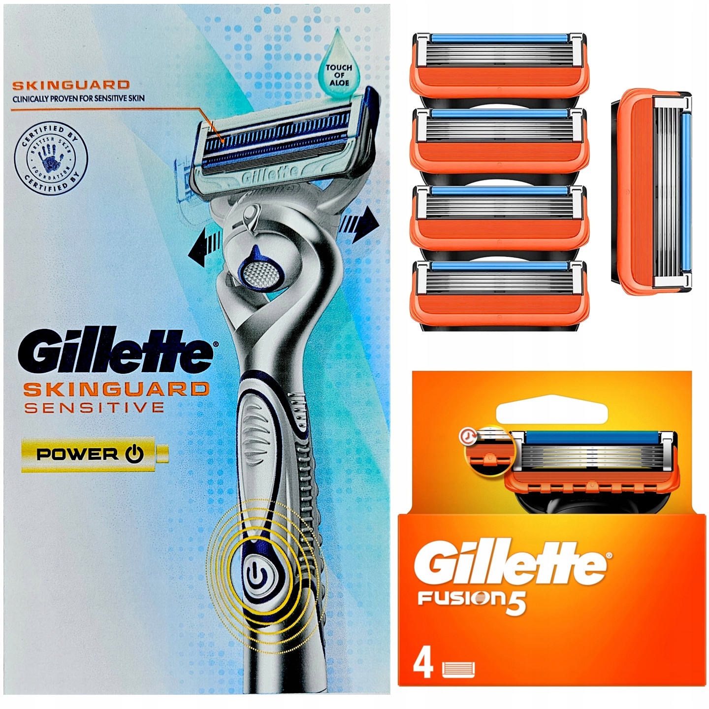 Gillette Fusion 5 ostrza x5 plus maszynka do golenia skinguard Power zestaw