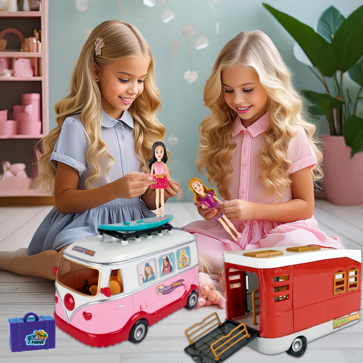 Kamper WIELKIE AUTO Autobus z Przyczepką Lalek Rozkładany Otwierany Domek Wysokość produktu 11 cm