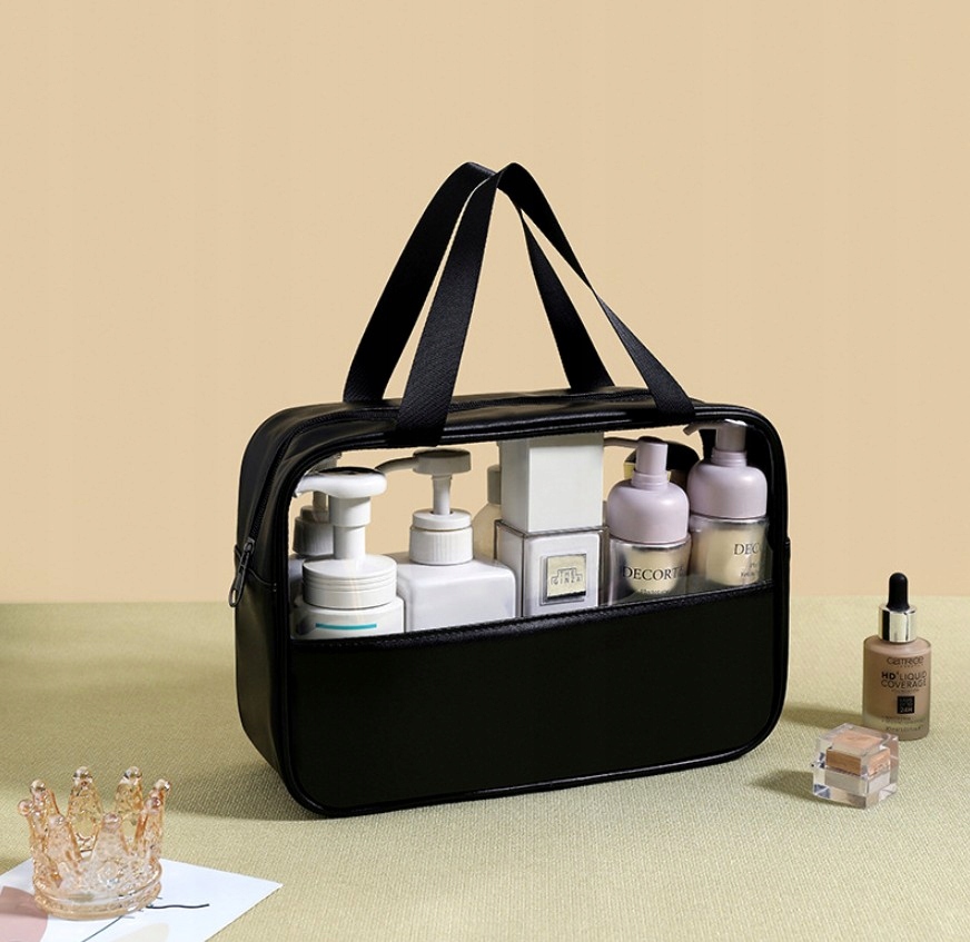 Duża Kosmetyczka przezroczysta kuferek wodoodporna Materiał dominujący syntetyk