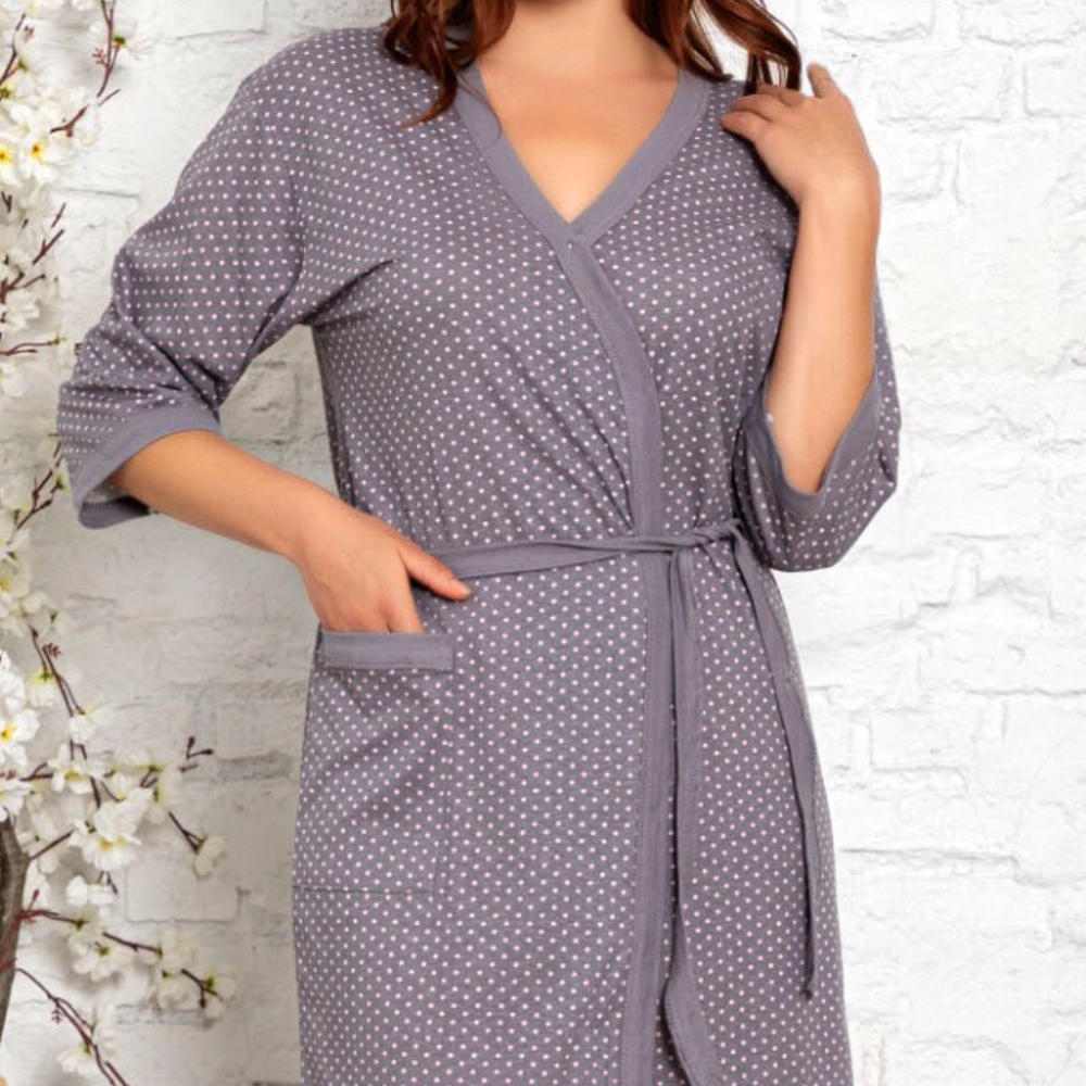 SZLAFROK DAMSKI BAWEŁNIANY WIĄZANY BEZ KAPTURA PRZED KOLANA PODOMKA Rozmiar L