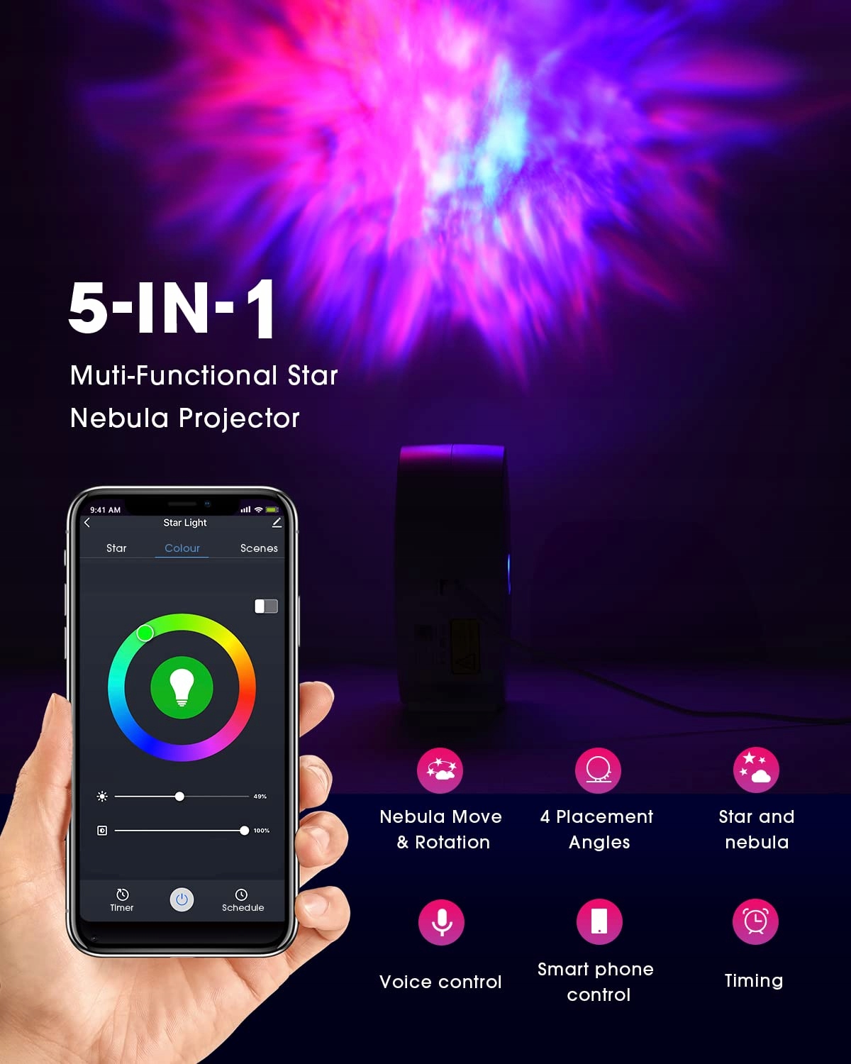 SUPPOU Projektor Gwiaździstego Nieba LED Smart Lampa Galaxy Alexa WiFi — miniatura 3