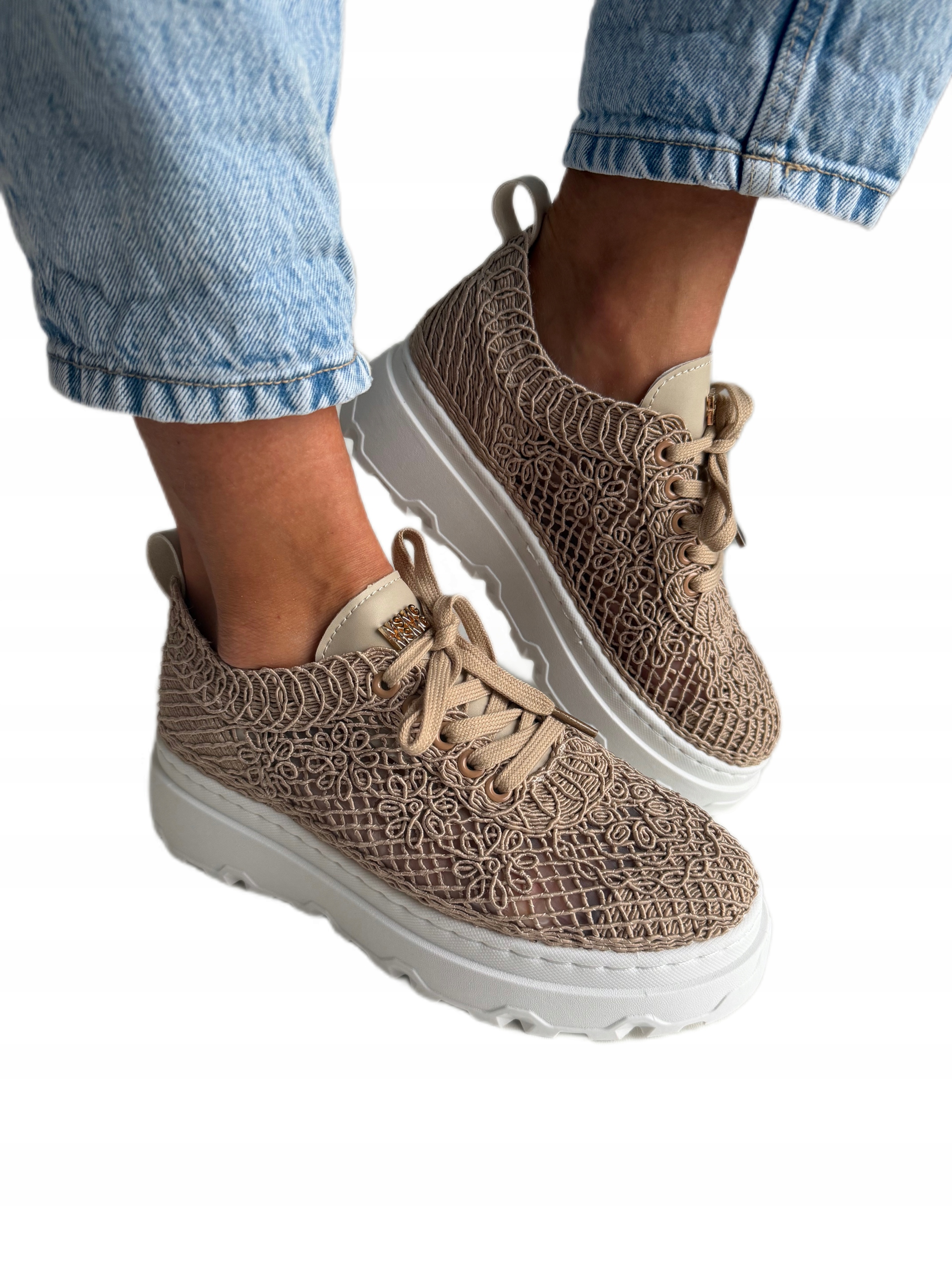 Buty damskie sportowe ciemnobeżowe khaki materiałowe siateczkowe rozmiar 37