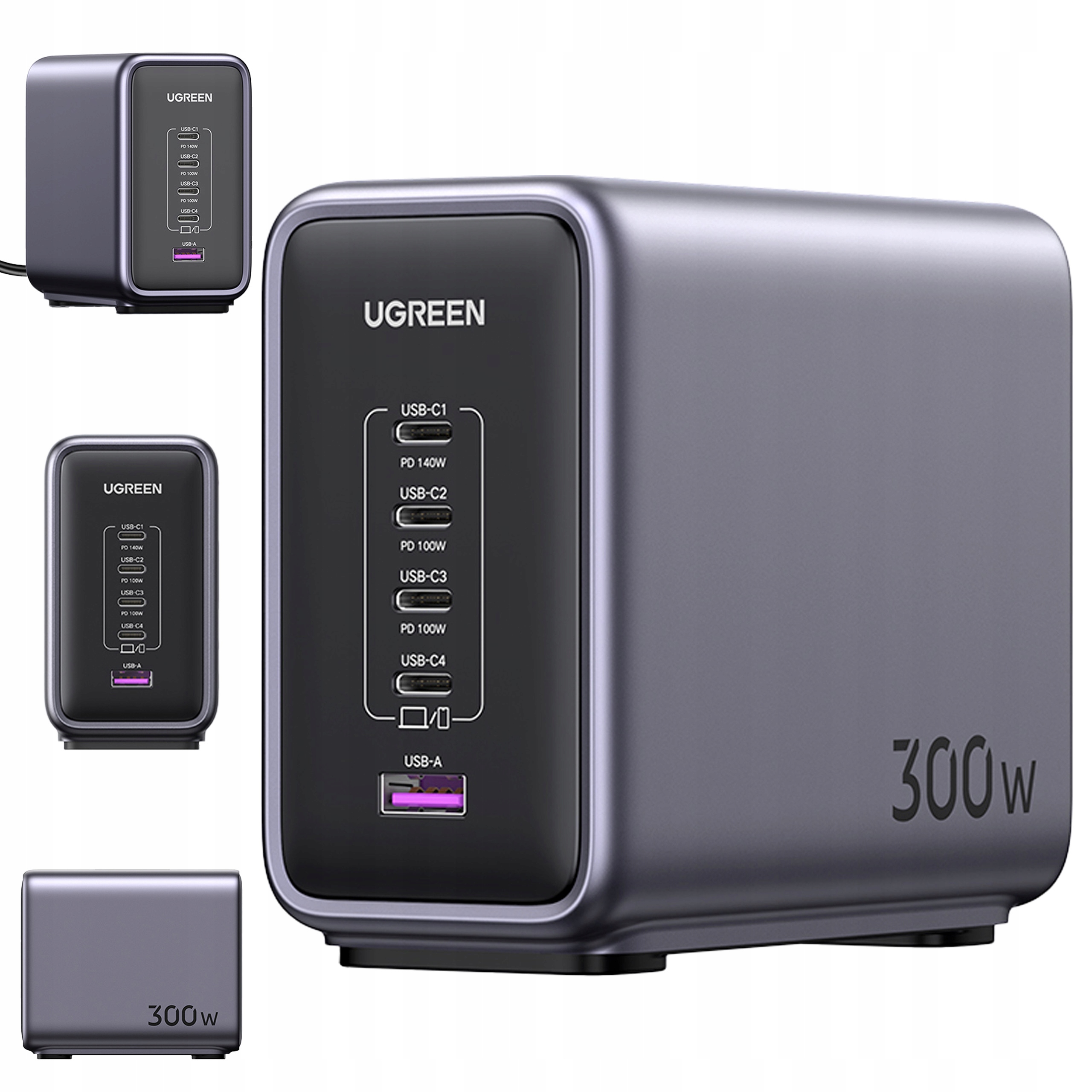 Ugreen Nexode Ładowarka Sieciowa Usb 4x Usb-c Gan 300W Kabel Usb-c 240W