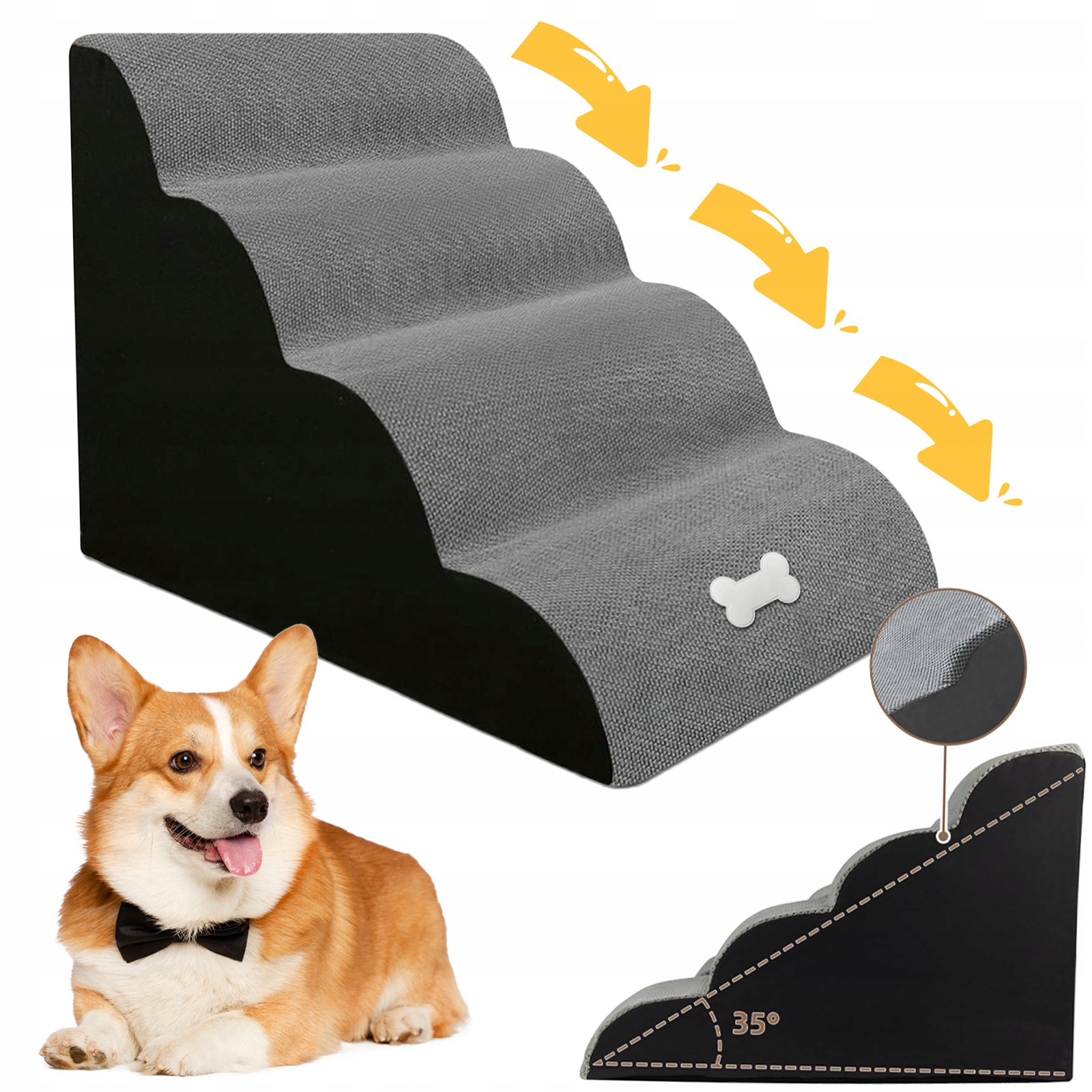 Levně Schody Pro Psa Houbové Snadné Vstupování Na Pohovku Nebo Postel Šedé 75x40x50CM