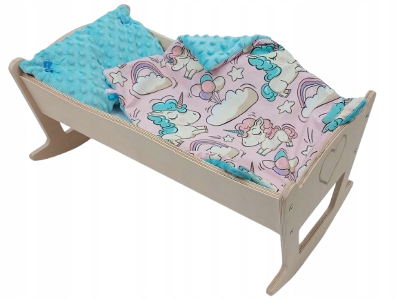 KOŁYSKA DLA LALEK GRAWEROWANA Z POŚCIELĄ