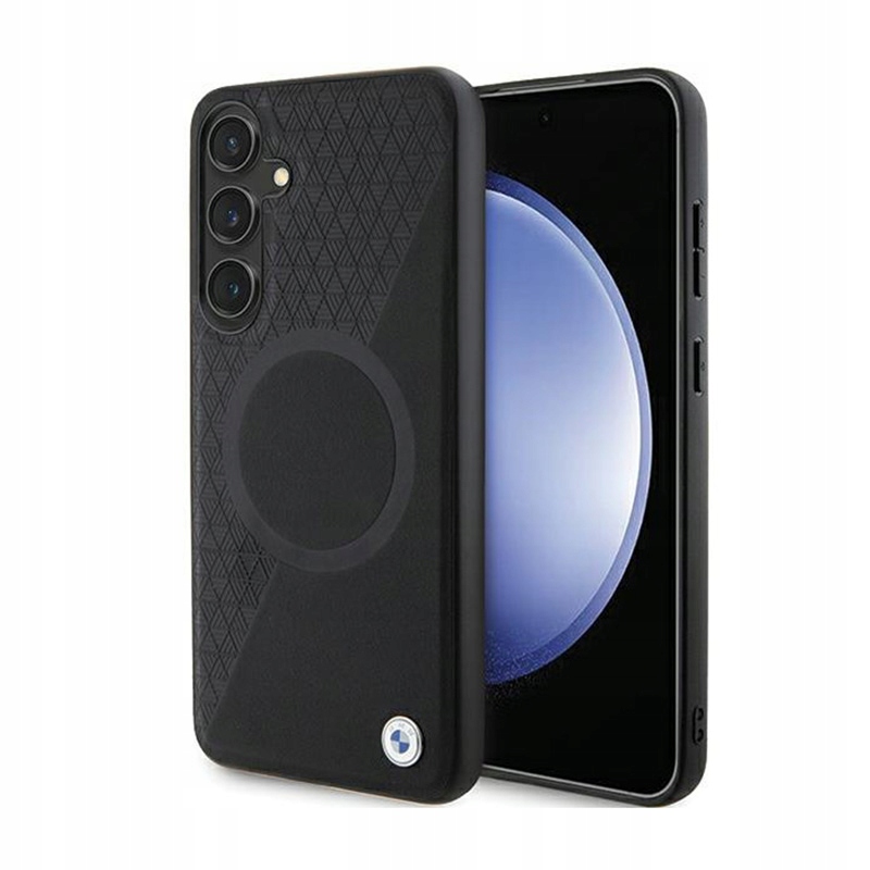 Kožené pouzdro Bmw s polotexturovaným kruhovým MagSafe Pouzdro Samsung Galaxy S24+ (černé)