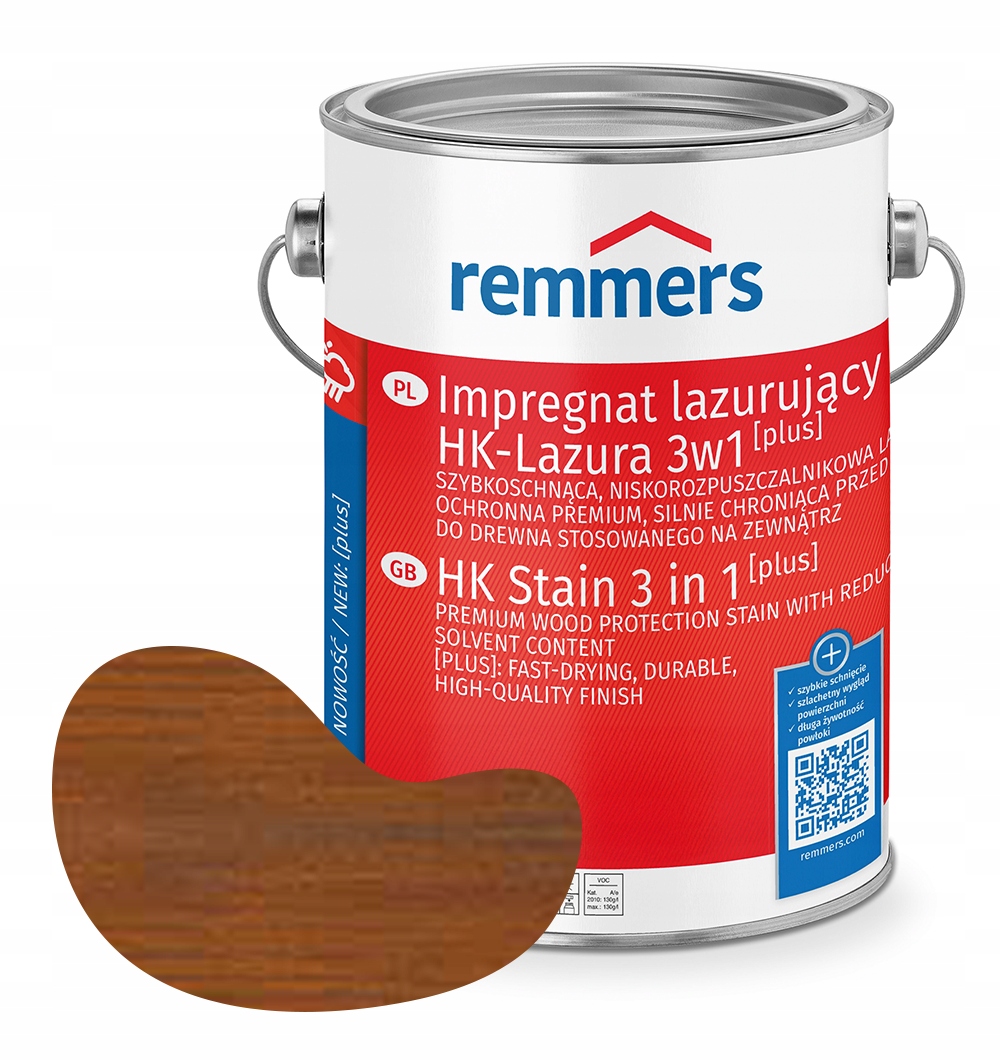 Remmers HK-Lazura 3w1 Plus Impregnat do drewna, Lazura 2,5L Orzech