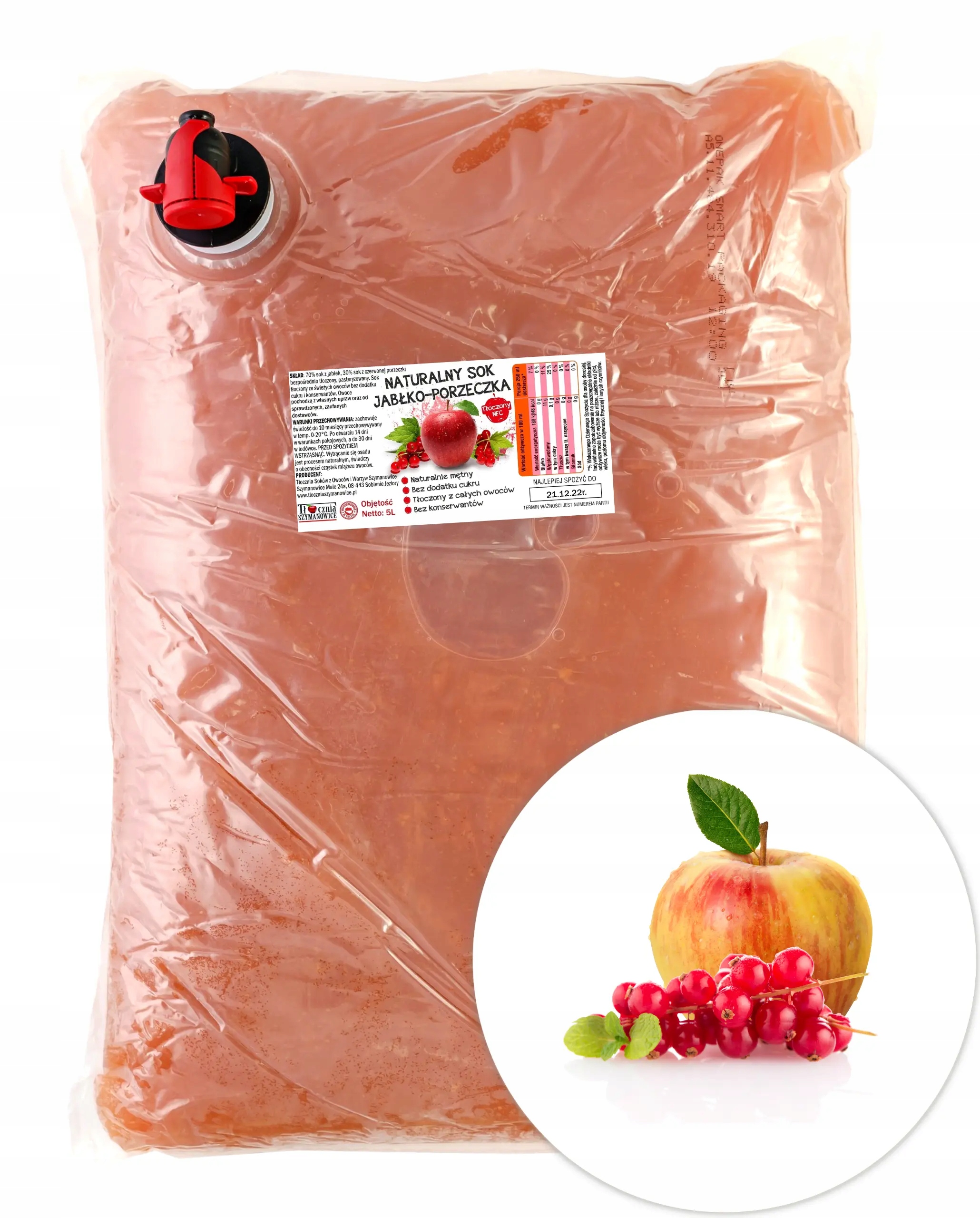 

Sok jabłko-czerwona porzeczka 100% naturalny 5L