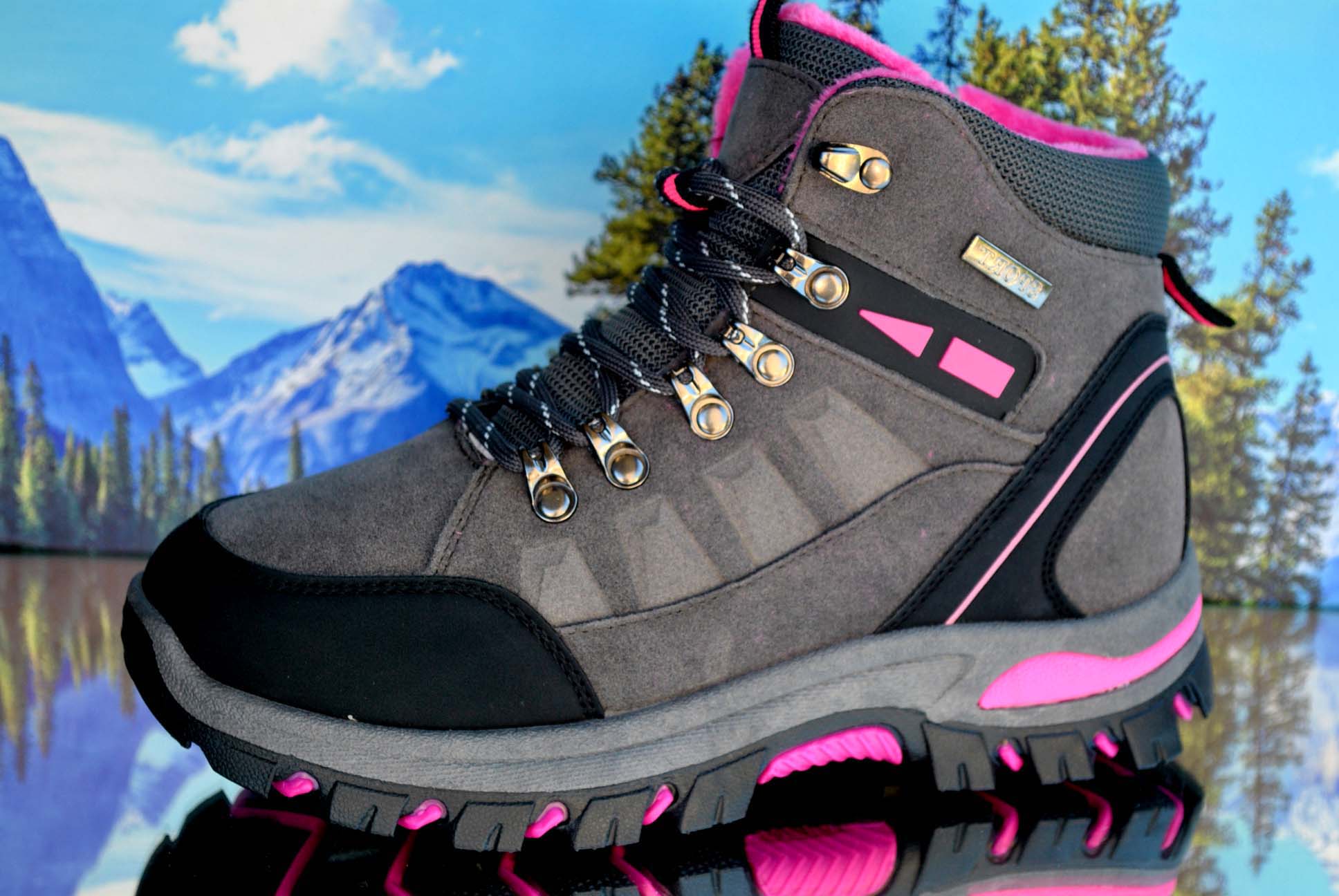 BUTY ZIMOWE OCIEPLANE TREKINGOWE GÓRSKIE TRAPERY ŚNIEGOWCE SPORT Kolor szary