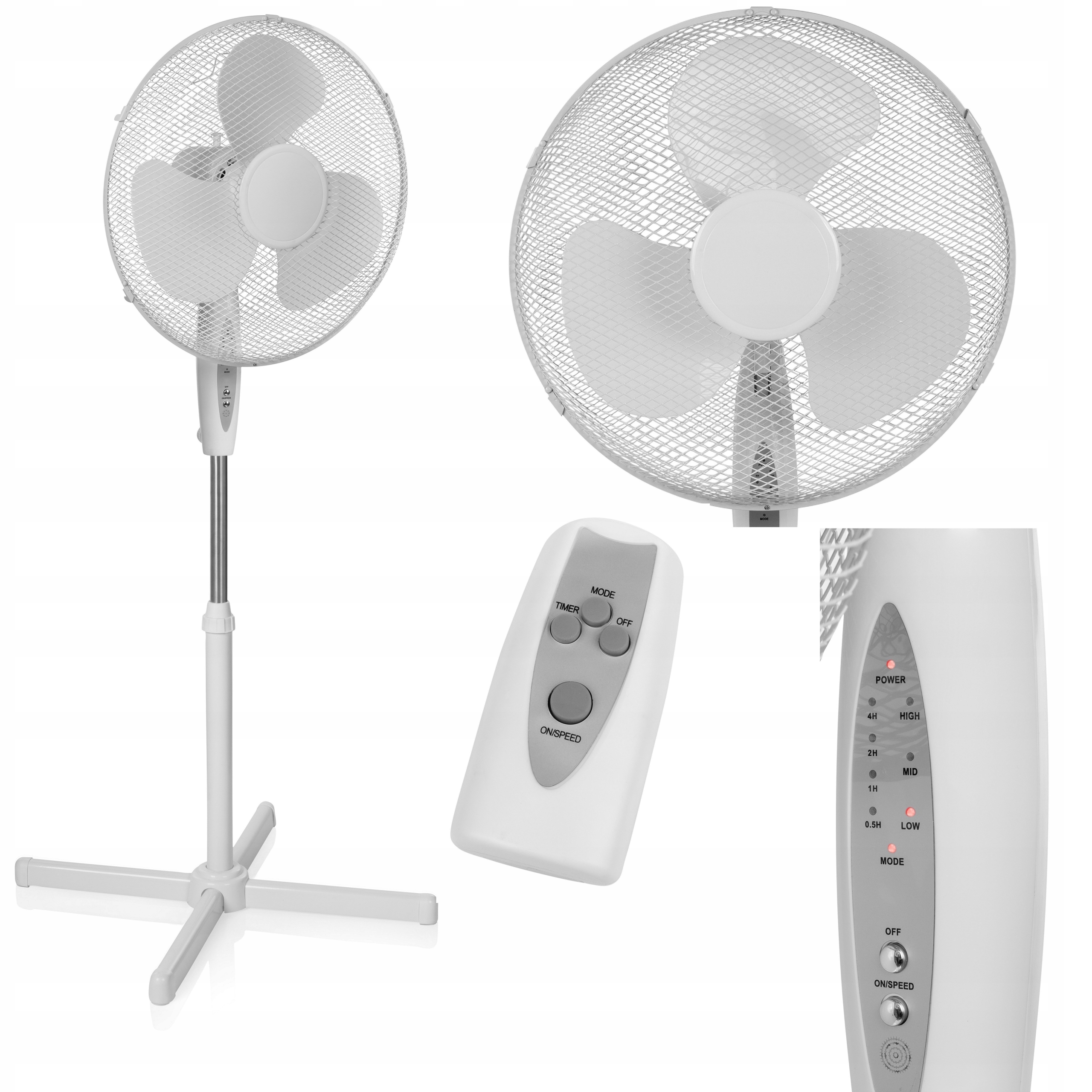 Tichý Výkonný Stojící Ventilátor Větrák bílý výkonný oscilace dálkový ovladač časovač