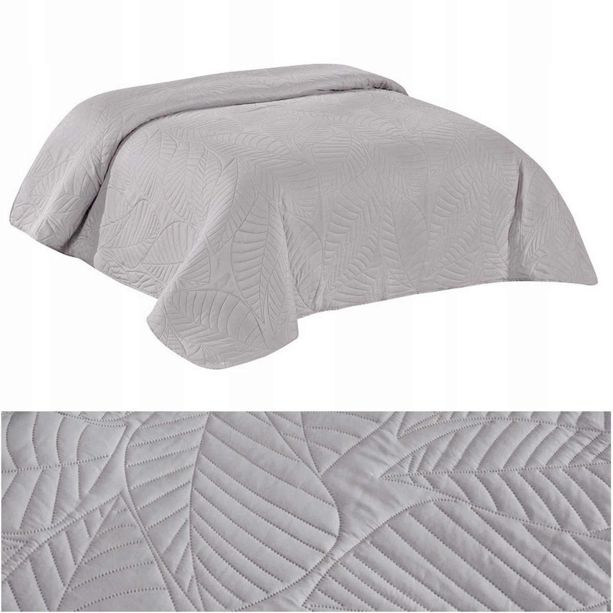 Přehoz na postel pohovku 220x240 Prošívaný vzor listů mikrovlákno Corrado Šedá