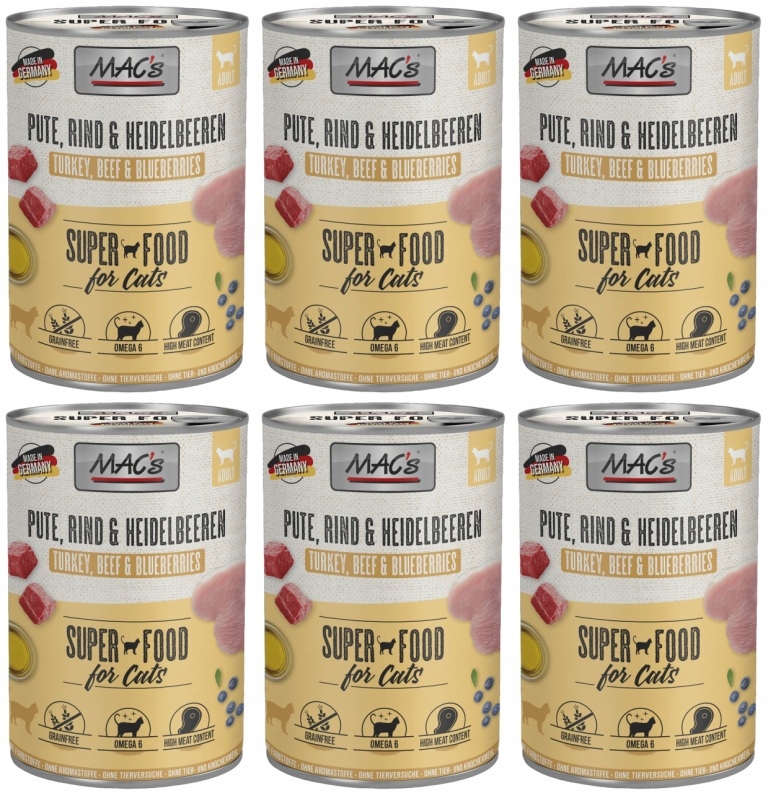 Levně MAC's Cat Krůta, hovězí maso a borůvka 6 x 400 g