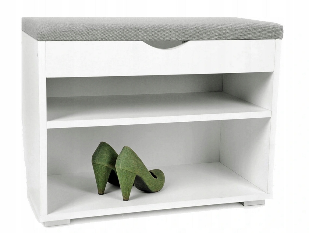 Úložný Priestor Na Topánky biely čalúnený Pufa Skrinka na veci 80 cm Sedadlo