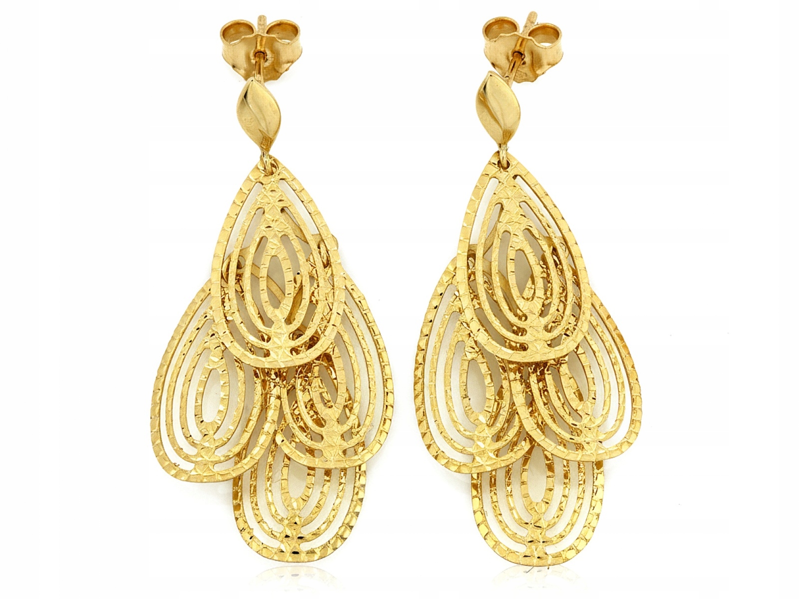 Dámské Zlaté Náušnice 585, závěsné, velké, s prolamovanými pohyblivými prvky