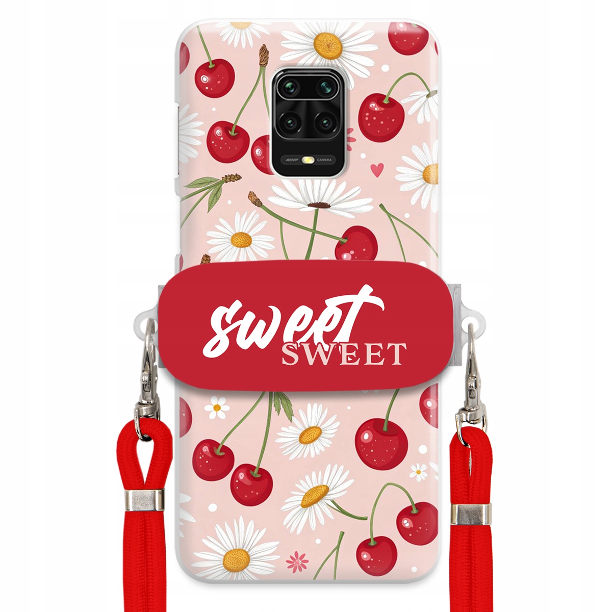 Puzdro pre Xiaomi Redmi Note 9 Pro Max Červené vodítko držiak Sweet Višňa