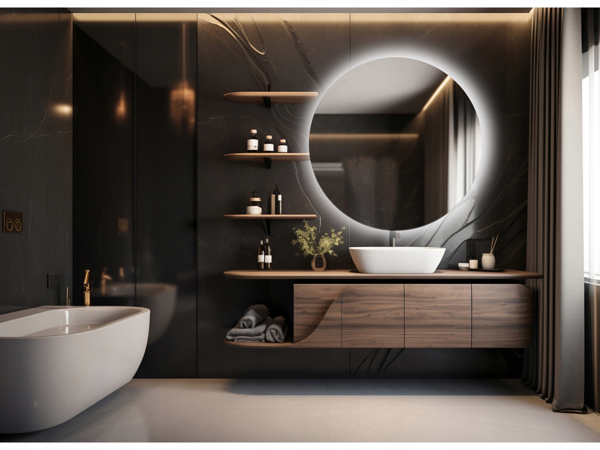 LUSTRO OKRĄGŁE LED 100 CM PODŚWIETLANE ŁAZIENKOWE SALON SYPIALNIA TOALETKA Szerokość 1000 mm