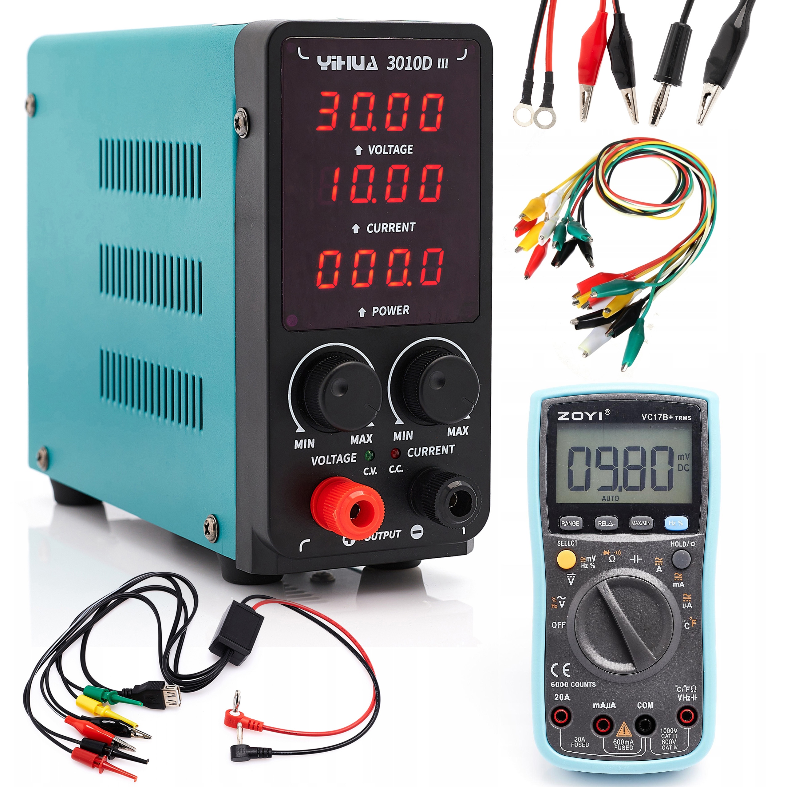 Laboratorní Napájecí Zdroj Yihua 3010D-III 30V 10A Multimetr Zoyi 17B+ Sada