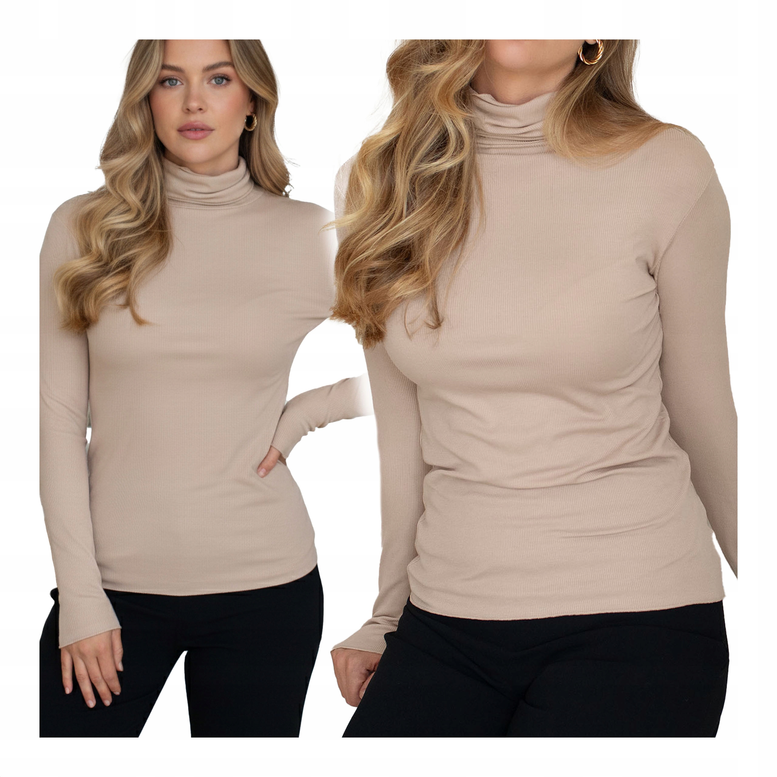 Dámský golf z kašmíru, béžová tenká modalová halenka s basic rolákem Kleo XL